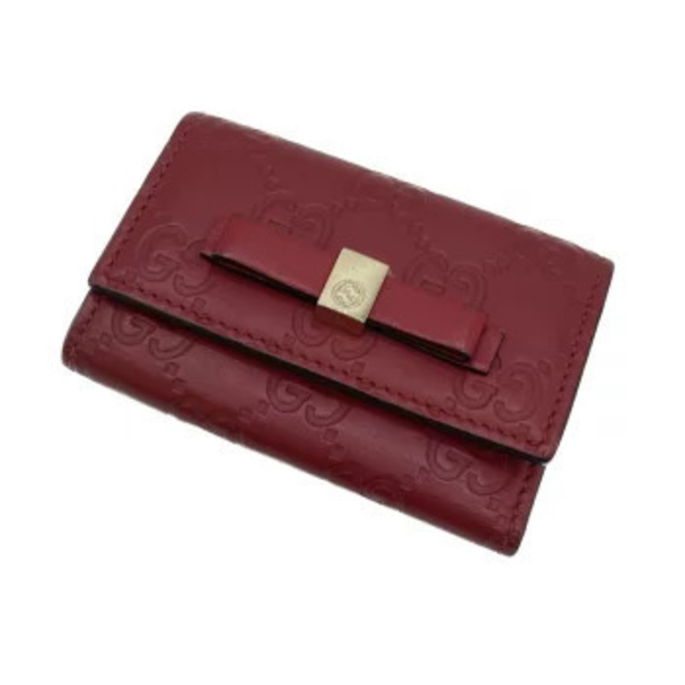 Gucci Key Case Wallet GG Gucci Guccissima Pink Ribbon